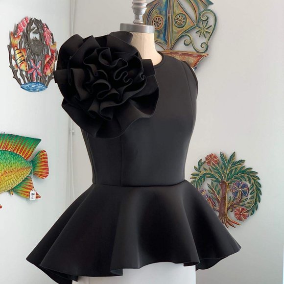 Black Peplum Top - Picture 3 of 8